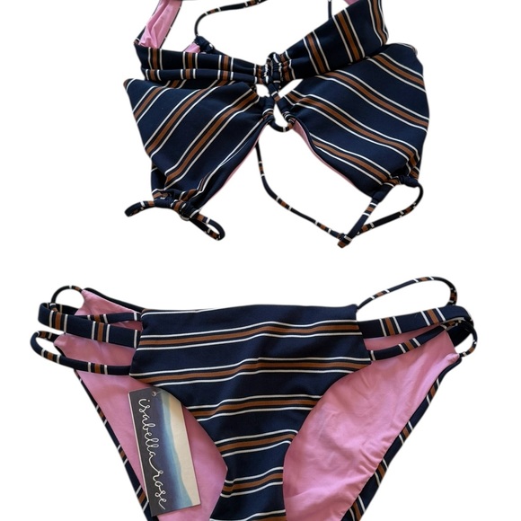 Isabella Rose Striped Pink and Black Bikini Set Size Small NWT - Picture 3 of 15